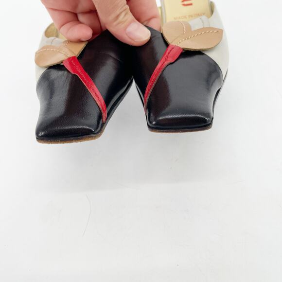 Miu Miu Vintage Retro Gray Black Tan Flower Detail Square Toe Mule Heel IT 36.5 - Picture 6 of 12